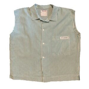 Vintage Esprit Green Striped Sleeveless Shirt Boxy Size M/L 80s 90s